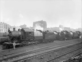 Group of Lackawanna Freight Engines, Scranton, Pennsylvania, USA, Detroit Publishing Company, 1900