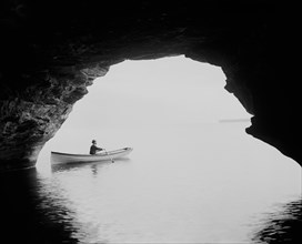 Man in Rowboat, Lake Huron from the Caves, Pointe aux Barques, Michigan, USA, Detroit Publishing, Company, 1900