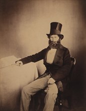 Captain Hughes, Full-Length Seated Portrait, Wearing Suit and Top Hat, Crimean War, Crimea, Ukraine, by Roger Fenton, 1855