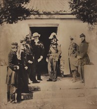 FitzRoy James Henry Somerset, 1st Baron Raglan, Standing on Steps of Headquarters with Marshal Pélissier, Lord Burghersh, Spahi & Aide-de-camp of Marshal Pélissier, Crimean War, Crimea, Ukraine, by Ro...