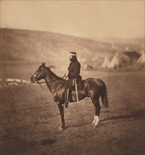 British Colonel Frederick Shewell, Full-Length Portrait in Uniform Sitting on Horse, Crimean War, Crimea, Ukraine, by Roger Fenton, 1855