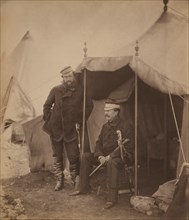 British Lieutenant General Sir John Campbell, full-length Portrait Seated inside Tent, and Captain Gustavus Hume, Full-Length Portrait Standing outside Tent, during Crimean War, Crimea, Ukraine, by Ro...