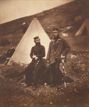 British Captains Charles Campbell Graham and John Chetham McLeod, 42nd Regiment, Portrait with Conical Tent in Background, Crimean War, Crimea, Ukraine, by Roger Fenton, 1855