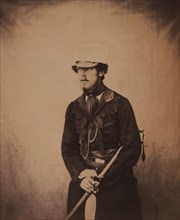 British Captain Henry William Verschoyle, Grenadier Guards, Three-Quarter Length Portrait Wearing Uniform and Holding Sword, Crimean War, Crimea, Ukraine, by Roger Fenton, 1855