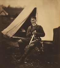 British General Mottram Andrews, 28th (North Gloucestershire) Regiment of Foot, Full-length Portrait Wearing Uniform, Seated Holding Sword in front of Military Tent, Crimean War, Crimea, Ukraine, by R...
