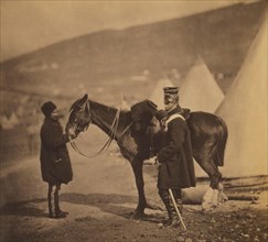 British Lieutenant William Affleck King, Portrait with Servant Standing near Horse, Crimean War, Crimea, Ukraine, by Roger Fenton, 1855