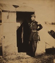 British Captain Charles A. Fay, Portrait Leaning Against Military Tent Entrance, Crimean War, Crimea, Ukraine, by Roger Fenton, 1855