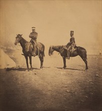 British General Sir John L. Pennefather, 4th Light Dragoons, and Orderly, Seated full-length Portrait on Horses, Crimean War, Crimea, Ukraine, by Roger Fenton, 1855