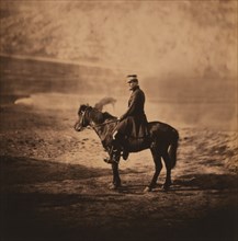 British Captain Charles Halford, full-length Portrait in Uniform Seated on on Horse, Crimean War, Crimea, Ukraine, by Roger Fenton, 1855
