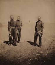 French Generals Labousiniere & Beuret standing with Third Officer, Crimean War, Crimea, Ukraine, by Roger Fenton, 1855