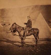 British Major Charles Henry Morris, Seated Portrait on Horse, Crimean War, Crimea, Ukraine, by Roger Fenton, 1855