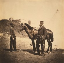 British Captain John Croker, 17th (Leicestershire) Regiment of Foot, Standing Next to Horse with Servant, Crimean War, Crimea, Ukraine, by Roger Fenton, 1855
