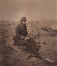British Commander Henry Maxse, Full-Length Portrait Seated on Rock, Crimean War, Crimea, Ukraine, by Roger Fenton, 1855