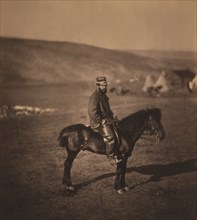 Captain Inglis, 5th Dragoon Guards, Portrait Sitting on Horse, Crimean War, Crimea, Ukraine, by Roger Fenton, 1855