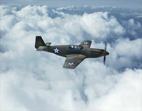 P-51 Mustang Fighter during WWII Training Flight, North American Aviation, Inc., California, USA, Mark Sherwood for Office of War Information, October 1942