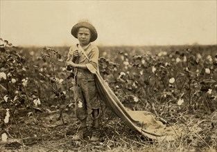 Warren Frakes, 6 years old, Full-Length Portrait, Cotton Picker, Comanche County, Oklahoma, USA, Lewis Hine for National Child Labor Committee, October 1916