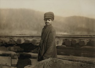 Harley Bruce, Young Coupling Boy at Tippling of Indian Mountain Mine, Proctor Coal Company, Three-Quarter Length Portrait, near Jellico, Tennessee, USA, Lewis Hine for National Child Labor Committee, ...