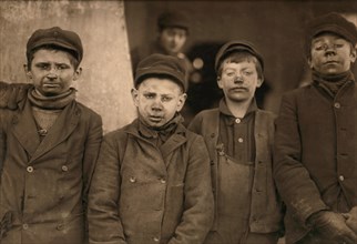 Four Young Breaker Boys, Breaker #9, Half-length Portrait, Pittston, Pennsylvania, USA, Lewis Hine for National Child Labor Committee, January 1911