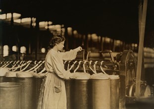 Girl Working at Slubber Machines, Lincoln Cotton Mills, Evansville, Indiana, USA, Lewis Hine for National Child Labor Committee, October 1908