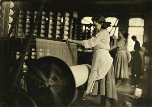 Girls at Weaving Machines, Lincoln Cotton Mills, Evansville, Indiana, USA, Lewis Hine for National Child Labor Committee, October 1908