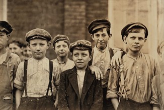 Group of Young Doffer Boys, Half-Length Portrait, Bibb Mill No. 1, Macon, Georgia, USA, Lewis Hine for National Child Labor Committee, January 1909