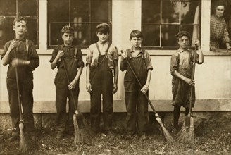 Group of Young Sweepers and Doffers, Glenallen Mill, Winchendon, Massachusetts, USA, Lewis Hine for National Child Labor Committee, September 1911