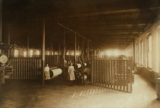 Young Girls Working in Warping Room in Textile Mill, Lonsdale, Rhode Island, USA, Lewis Hine for National Child Labor Committee, November 1912