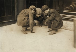 Three Boys Pitching Pennies, Fall River, Massachusetts, USA, Lewis Hine for National Child Labor Committee, June 1916