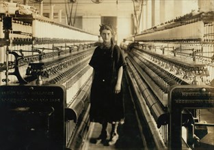 Young Spinner in Spinning Room, Full-Length Portrait, Fall River, Massachusetts, USA, Lewis Hine for National Child Labor Committee, June 1916