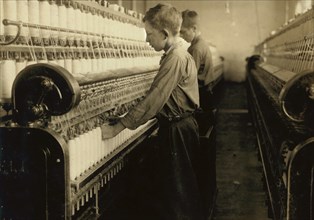Two Doffer Boys, Indian Orchard Cotton Mill, Indian Orchard, Massachusetts, USA, Lewis Hine for National Child Labor Committee, June 1916