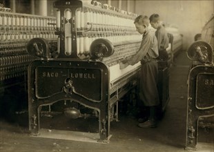 Two Doffer Boys, Indian Orchard Cotton Mill, Indian Orchard, Massachusetts, USA, Lewis Hine for National Child Labor Committee, June 1916