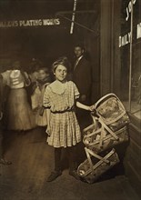 Antoinette Siminger, 12 years old, Selling Baskets at Sixth Street Market at 10:00 p.m., Full-Length Portrait, Cincinnati, Ohio, USA, Lewis Hine for National Child Labor Committee, August 1908