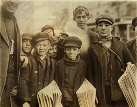 Group of Young Newsboys, Half-Length Portrait, Buffalo, New York, USA, Lewis Hine for National Child Labor Committee, February 1910