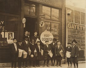 Group of Newsboys Standing in front of Burley's Branch Office, 23rd Street near Olive, St. Louis, Missouri, USA, Lewis Hine for National Child Labor Committee, May 1910