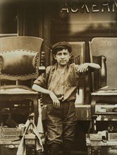 Shoe Shine Boy, Portrait at Shoe Shine Stand, Greenwich Avenue, New York City, New York, USA, Lewis Hine for National Child Labor Committee, July 1910