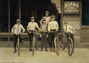 Group of Young Postal Messengers, Portrait with Bicycles, Norfolk, Virginia, USA, Lewis Hine for National Child Labor Committee, June 1911
