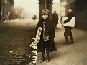 Two Young Newsboys, Full-Length Portrait, Newark, New Jersey, USA, Lewis Hine for National Child Labor Committee, November 1912