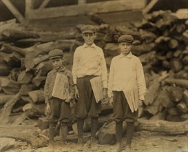 William Davison, 14 years old, George Davison, 12 years old, & Peter, 7 years old, Three Brothers Selling Newspapers, Usually starting at 4:00am and ending at 8:00pm, Full-Length Portrait, Tampa, Flor...