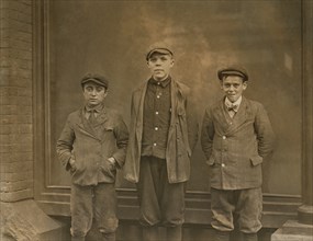 Joseph Giordano, Freddie Reed, Willard Leavenworth, Young Employees at Kibbe's Candy Factory, Three-Quarter Length Portrait, Springfield, Massachusetts, USA, Lewis Hine for National Child Labor Commit...