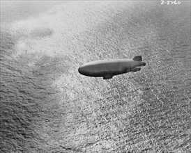 U.S. Navy Blimp during Anti-Submarine Patrol over Atlantic Ocean, High Angle View, Office of War Information, January 1943