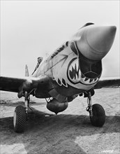 U.S. Major John Chennault and Curtis P-40 "Warhawk" Fighter Plane, "Flying Tiger", Ready for Take-Off, Alaska, Office of War Information, 1940's