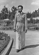 Haile Selassie (1892-1975), Emperor of Ethiopia, Portrait Strolling Palace Grounds Upon his Return to Addis Ababa, Ethiopia after Allied Defeat of Italian Fascist Occupation Forces, Office of War Info...