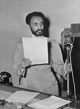 Haile Selassie (1892-1975), Emperor of Ethiopia, Portrait during Radio Broadcast Upon his Return to Addis Ababa, Ethiopia after Allied Defeat of Italian Fascist Occupation Forces, Office of War Inform...