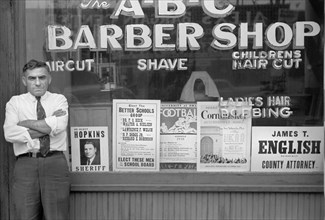 Barber and Shop, South Omaha Nebraska, USA, John Vachon for Farm Security Administration, November 1938
