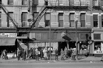 Group of Unemployed Men Hanging out on Lower Douglas Street, Omaha, Nebraska, USA, John Vachon for Farm Security Administration, November 1938