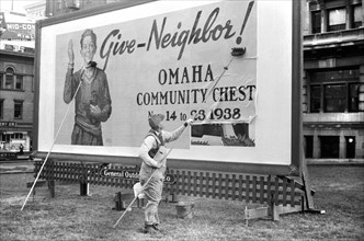 Billboard on Courthouse Lawn, Omaha, Nebraska, USA, John Vachon for Farm Security Administration, November 1938