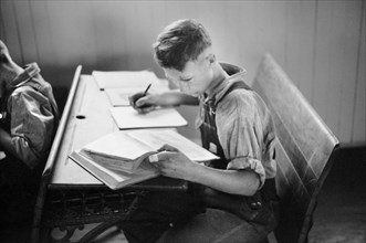 Student Studying in Rural Schoolroom, Wisconsin, USA, John Vachon for U.S. Resettlement Administration, September 1939