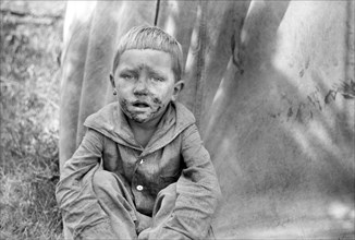 Migrant Child in front of Tent Home, Berrien County, Michigan, USA, John Vachon for Farm Security Administration July 1940