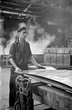 Steelworker at Galvanizing Machine, Pittsburgh, Pennsylvania, USA, Arthur Rothstein for Farm Security Administration, July 1938
