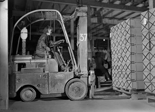 Ethel Petersen, Lift-Truck Operator, Paraffine Company, Emeryville, California, USA, Ann Rosener for Office of War Information, February 1943